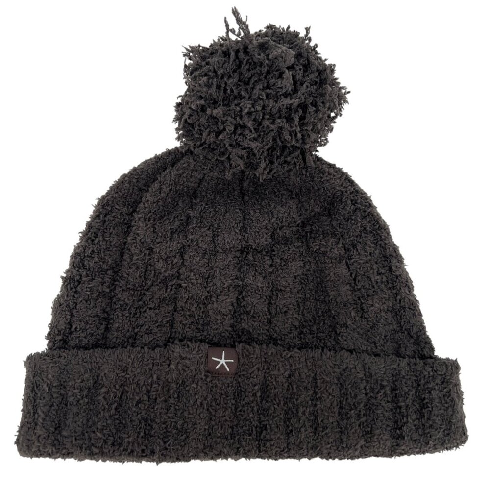 Barefoot Dreams CozyChic Cable Beanie with Pom Pom Dark Brown NWT